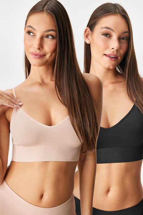 2PACK Modrček RIB Bralette, brez kosti črna-bež