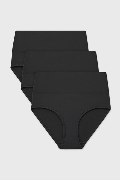 3PACK Klasične hlačke Bamboo Soft z visokim pasom črna