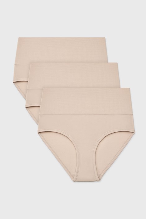3PACK Klasične hlačke Bamboo Soft z visokim pasom bež