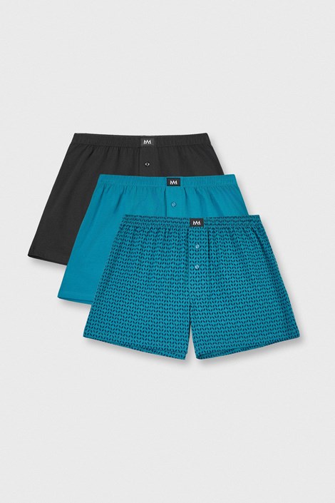 3PACK Bombažne ohlapne boksarice MEN-A Danny modra-črna
