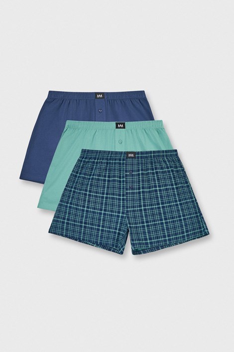 3PACK Bombažne ohlapne boksarice MEN-A Mark modra-zelena