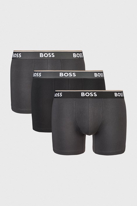 3PACK Bombažne boksarice BOSS Power črna-grafitna
